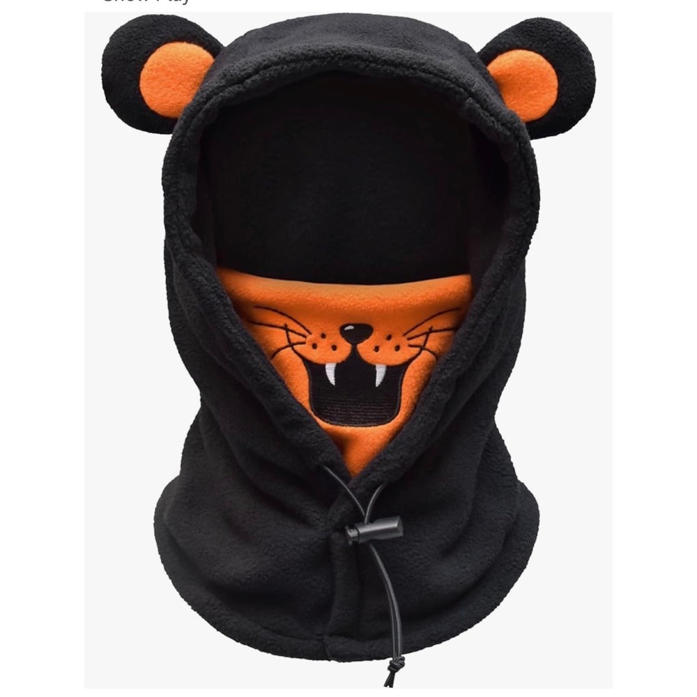 Kids Polar Fleece Balaclava Animal Hood Mask Tiger Black Orange Winter Ski Gear
